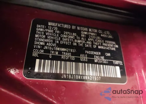 2021 Nissan Rogue Sport Sv Awd Xtronic Cvt из США, поврежденный, VIN JN1BJ1BWXMW421937